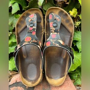 Birkenstock Papillio Black Floral Slip on Sandals